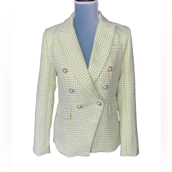 NWT House of Harlow 1960 Lime Green Houndstooth Blazer - Size Small - Picture 1 of 12